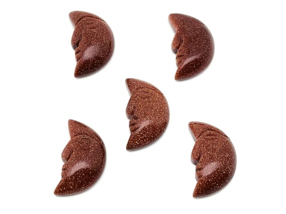 Goldstone Crystal Moon Face - Crystal Smile Moon - Gemstone Carved Moon - Healing Crystal - Gemstone Crescent – 25mm – MS1009