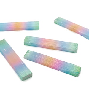 Rainbow Aura Selenite Wand Stone - Aura Selenite Stick - Loose Gemstone - Natural Selenite Tower – 12cm - RA1168