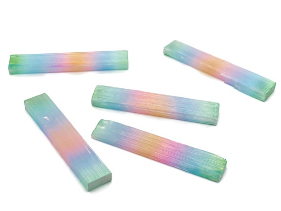 Rainbow Aura Selenite Wand Stone - Aura Selenite Stick - Loose Gemstone - Natural Selenite Tower – 12cm - RA1168