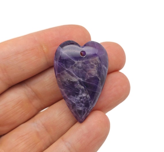Amethyst Crystal Long Heart Love Pendants - Gemstone Crystal Big Sharp Heart Necklace - Heart Shaped Healing Gemstone - NC1686