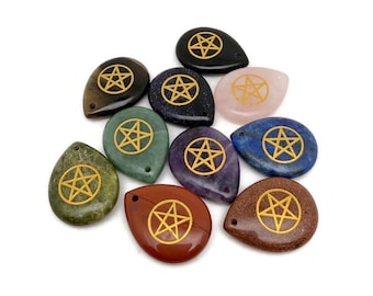Colgante de cristal con pentagrama grabado - Collar pagano de protección y equilibrio - ENGMIX19