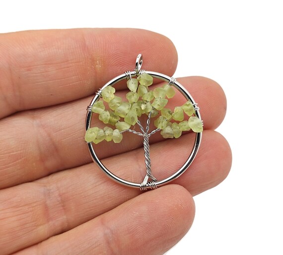 Peridot Olive Tree Of Life Gemstone Pendants - Bulk Wholesale Crystals - Handmade Crystal Tree Jewelry - Healing Pendants - NC1714