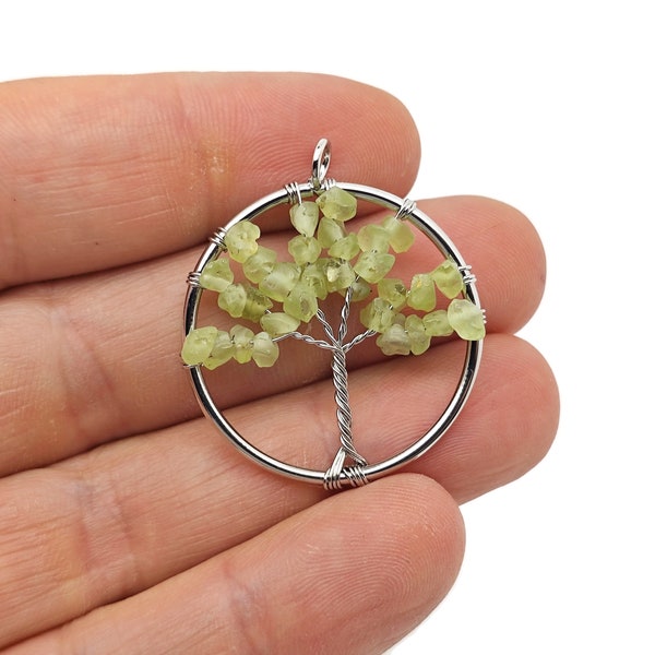 Peridot Olive Tree Of Life Gemstone Pendants - Bulk Wholesale Crystals - Handmade Crystal Tree Jewelry - Healing Pendants - NC1591