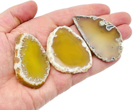 Yellow Agate Slice Drilled - Yellow Agate Slice Hole Geode Crystal - Natural Agate Slice - Jewelry Making - NC1493