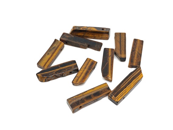 Tiger Eye Drilled Tumbled Stones - Rectangle Hole Tumbled Stone - Making Jewelry Cytsals - Bulk Stones - NC1798