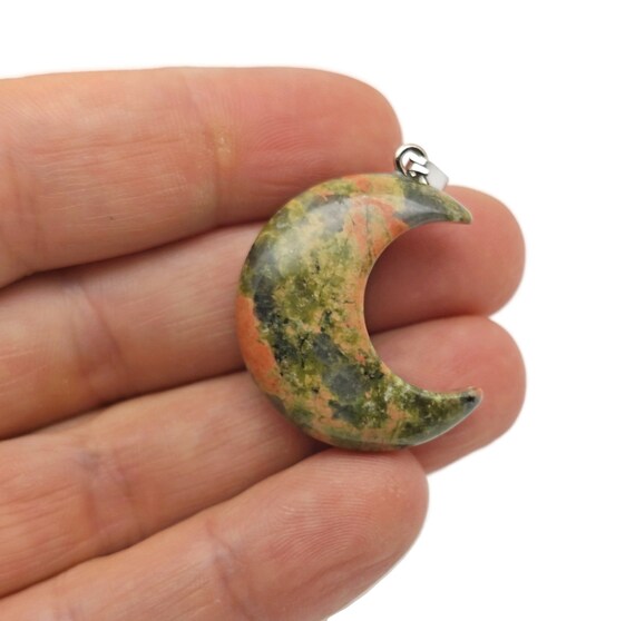 Unakite Gemstone Moon Pendants - Crescent Moon - Wholesale Jewelry Making Supplies - Moon Necklace - Moon Shaped Crystal - NC1683
