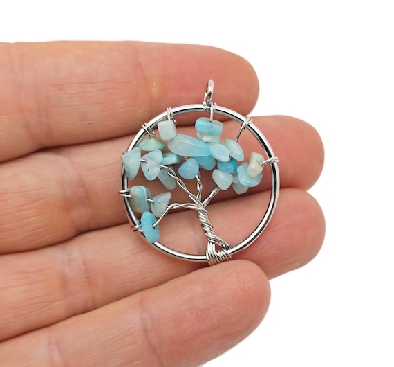 Amazonite Tree Of Life Gemstone Pendants - Bulk Wholesale Crystals - Handmade Crystal Tree Jewelry - Healing Pendants - NC1709