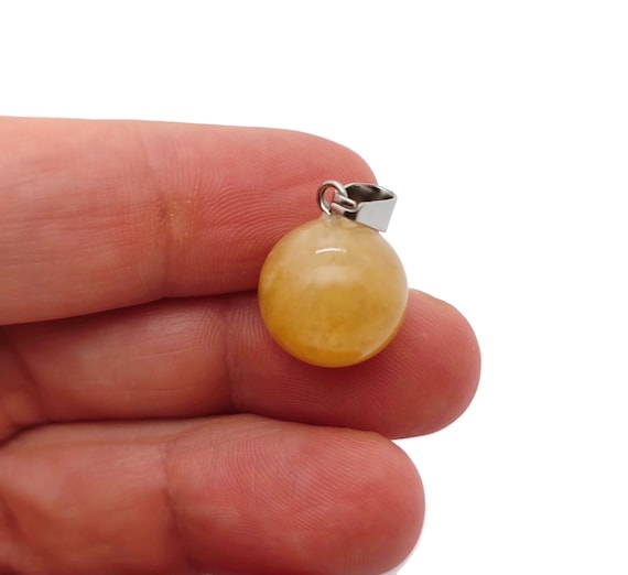 Yellow Jade Crystal Ball Pendant - Ball Charm Whith Brass - Crystal Round Ball Pendant - Jewelry Making - Healing Crystal - NC1374