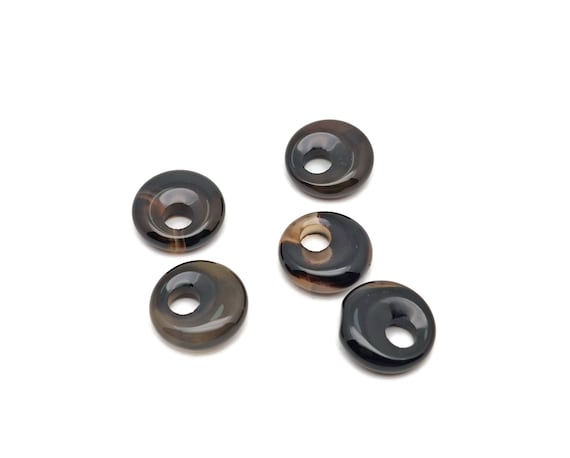 Black Agate Gemstone Pi Stone - Crystal Donut Pi Stone - Pi Stone -Crystal Earrings - Lucky Safety Pendant Jewelry - 18mm - DO1039