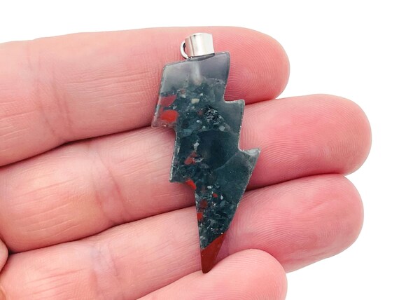 African BloodStone Lightning Pendant - Lightning Crystal - Lightning Stone - Crystal Carving - NC1183