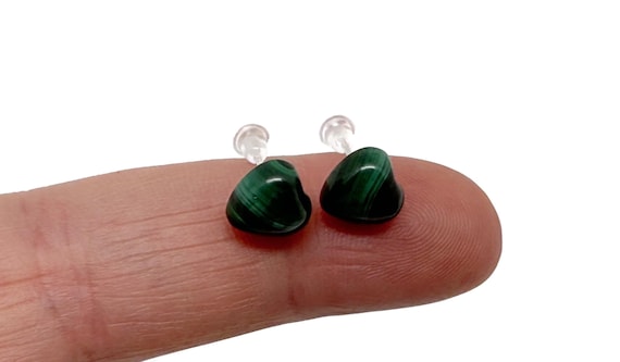 Malachite Heart Stud Earrings - Sterling Silver Malachite - Genuine Gemstone Earrings - Semi-Precious Jewellery - NC1838