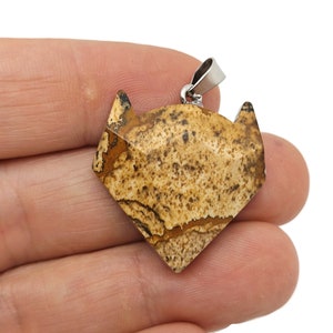 Picture Jasper Wolf Head Gemstone Pendant - Natural Stone Wolf Carving Crystal - Crystal Wolf head - Wolf Head Crystal Jewelry - NC1606