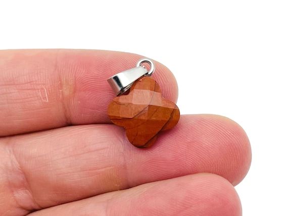 Red Jasper Four-Leaf Clover Crystal Pendants - Gemstone Charm For Necklace & Earring Making - DIY Jewelry Making Supplies - NC1407