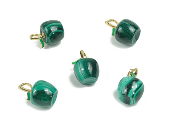 Malachite Pendant Apple Carving - Natural Malachite Necklace - Crystals Healing - Gifts - NC1016