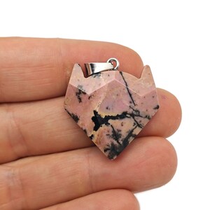 Rhodonite Wolf Head Gemstone Pendant - Natural Stone Wolf Carving Crystal - Crystal Wolf head - Wolf Head Crystal Jewelry - NC1600