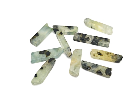 Prehnite Drilled Tumbled Stones - Rectangle Hole Tumbled Stone - Making Jewelry Cytsals - Bulk Stones - NC1795
