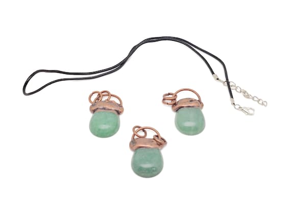 Gemstone Aventurine Pendant - Aventurine Necklace - Copper Pendant - With Rope - For Women Gift - NC1754