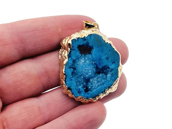 Blue Agate Geode Druzy Slice Pendnat - Oco Agate Geode Pendant - Crystal Agate Pendant - NC1337