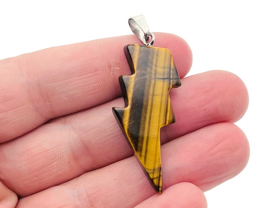 Tiger Eye Lightning Pendant - Lightning Crystal - Lightning Stone - Crystal Carving - NC1189