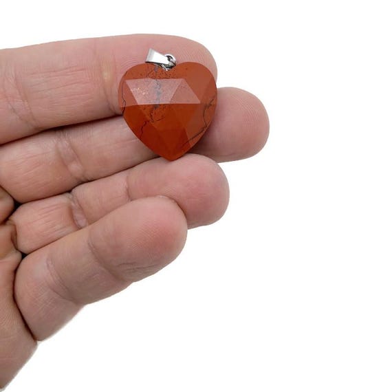 Red Jasper Faceted Gemstone Heart Pendant – Natural Crystal Charm - NC1981