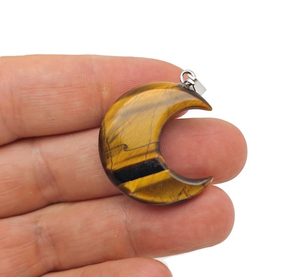Tiger Eye Gemstone Moon Pendants - Crescent Moon - Wholesale Jewelry Making Supplies - Moon Necklace - Moon Shaped Crystal - NC1670