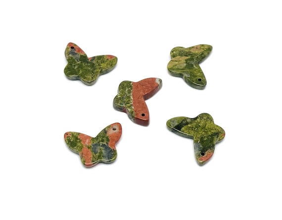 Unakite Mini Butterfly Gemstone Pendant - Hole Crystal Jewelry - Crystal Carved Butterfly - Crystal Necklace Healing - NC1542