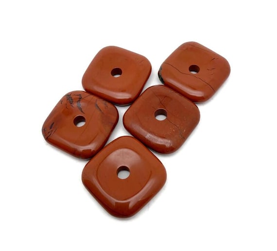 Red Jasper Square Crystal Donut Pendant – Natural Gemstone Healing Amulet - 30mm - DO1118