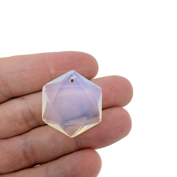 Opalite Hexagon Crystal Pendant – Faceted Stone Necklace Bead - NC1936