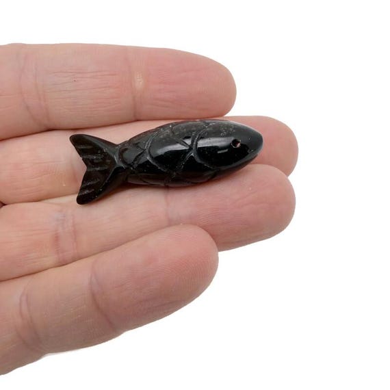 Obsidian Gemstone Fish Carving Pendant – Lucky Fishing Charm Gift - NC1870