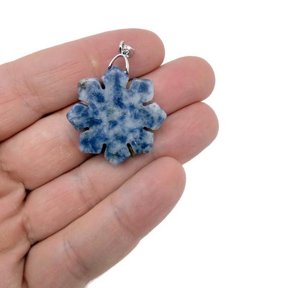 Sodalite Gemstone Snowflake Pendant – Carved Crystal Flower Charm - NC1926