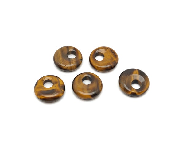 Tiger Eye Gemstone Pi Stone - Crystal Donut Pi Stone - Pi Stone -Crystal Earrings - Lucky Safety Pendant Jewelry - 18mm - DO1022