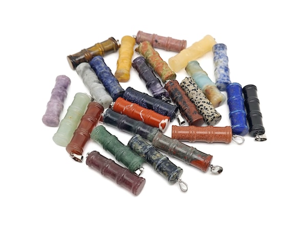 Gemstone Bamboo Shape Pendants - Protect Crystal Necklace - Bamboo Crystal Jewelry - Healing Stones - Gift For Her - MIXBAM