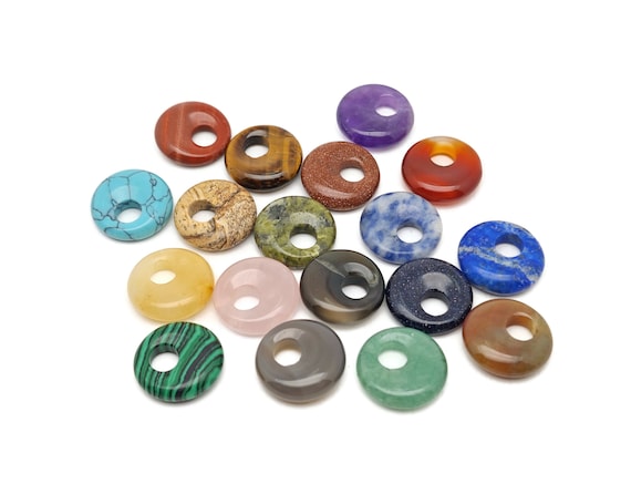 Gemstone Pi Stone - Crystal Donut Pi Stone - Pi Stone -Crystal Earrings - Lucky Safety Pendant Jewelry - Healing Crystals - 18mm - DOMIX2