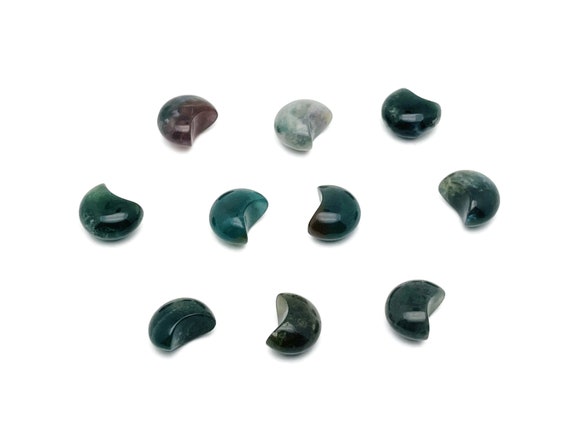 Moss Agate Gemstone Moon Puffy - Crystal Crescent - Healing Crystal - Mini Crystal- Crescent Moon – Moon Crystals – 15x9mm – MO1097