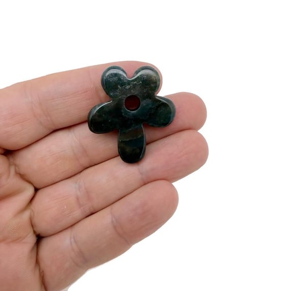 Moss Agate Flower Gemstone Pendant - Carved Crystal Flower Charm - NC1903