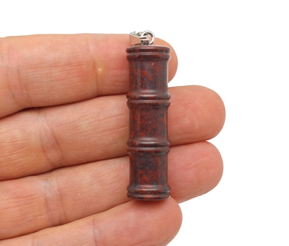 Chicken BloodStone Gemstone Bamboo Shape Pendants - Protect Crystal Necklace - Bamboo Crystal - Healing Stones - Gift For Her - NC1620