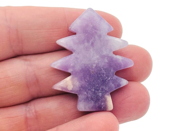 Lepidolite Pine Tree Gemstone - Crystal Christmas Tree carving - Handmade Tree Stone - TR1008