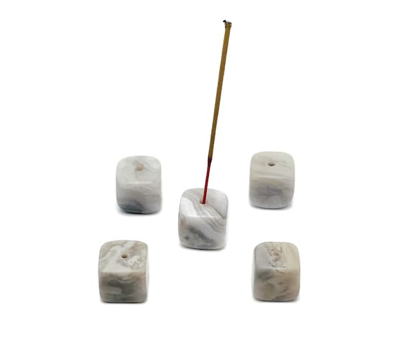White Agate Crystal Incense Holder - Crystal Stone Incense Stick Holder - Polished Cube Incense Holder - Healing Stone - IN1019