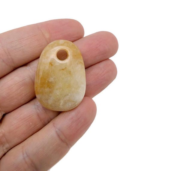 Yellow Jade Oval Crystal Pendant – Natural Stone Jewelry Making Bead - NC1902