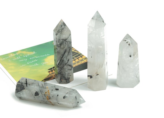 Tourmalinated Quartz Obelisk Tower Stone - Obelisk Tower Clear Crystal Healing Stone - Natural Clear Tower Gemstone – TW1060