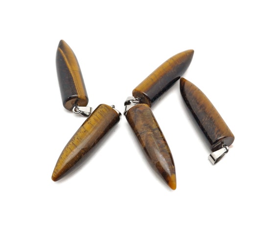 Tiger Eye Bullet Gemstone Pendant - Crystal Point Bullet Necklace - Polished Bullet Carved - Crystal Healing - Mineral Gemstone - NC1570
