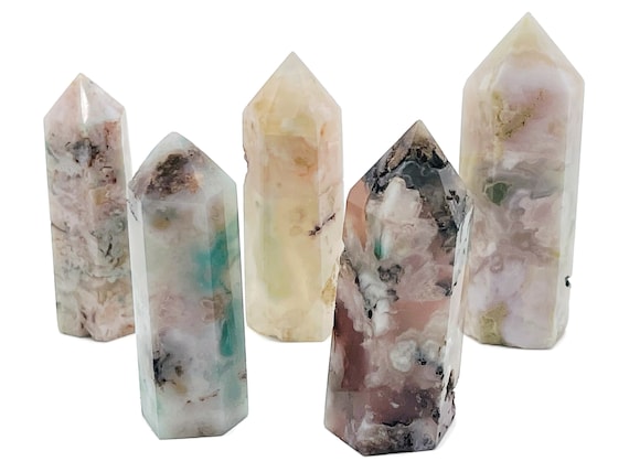 Green Flower Agate Obelisk Tower Stone - Point Green Flower Agate Natural Healing Crystal - Love Green Stone - TW1048
