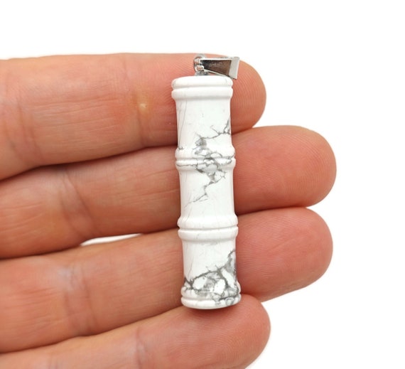 Howlite Gemstone Bamboo Shape Pendants - Protect Crystal Necklace - Bamboo Crystal Jewelry - Healing Stones - Gift For Her - NC1632