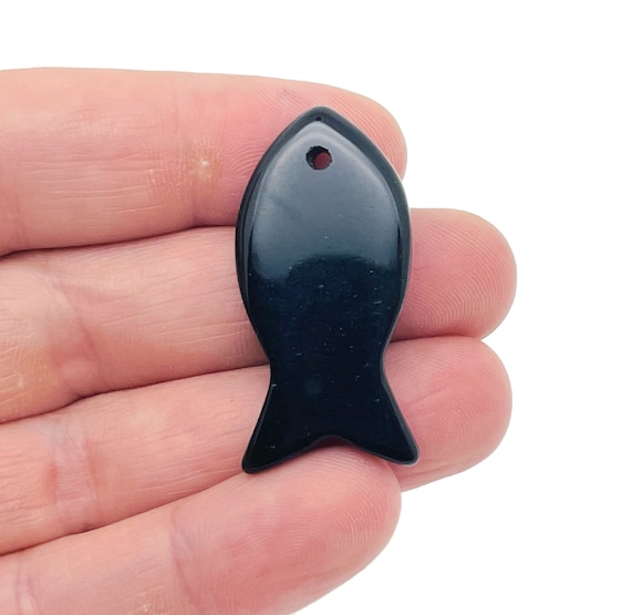 Obsidian Fish Carving Gemstone Pendants - Pisces Zodiac Hole Crystal Fish - Reiki Healing Bulk Polished - Gift for Swimmer - NC1473