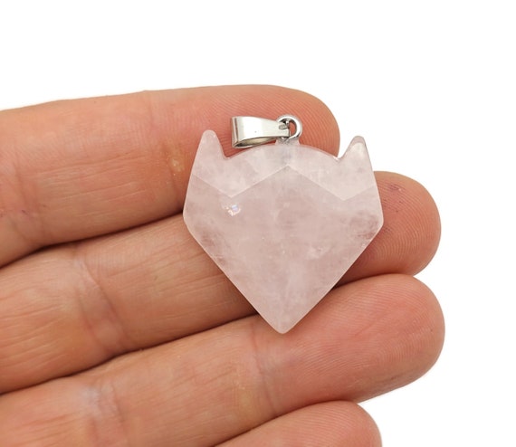 Rose Quartz Wolf Head Gemstone Pendants - Natural Stone Wolf Carving Crystal - Crystal Wolf head - Wolf Head Crystal Jewelry - NC1591