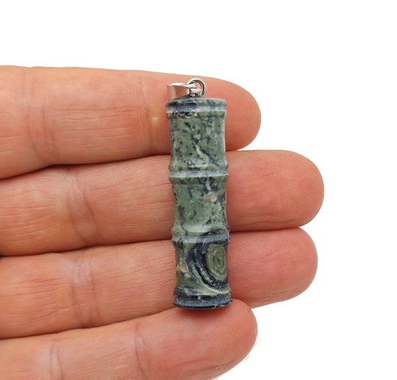 Kambaba Jasper Gemstone Bamboo Shape Pendants - Protect Crystal Necklace - Bamboo Crystal Jewelry - Healing Stones - Gift For Her - NC1616