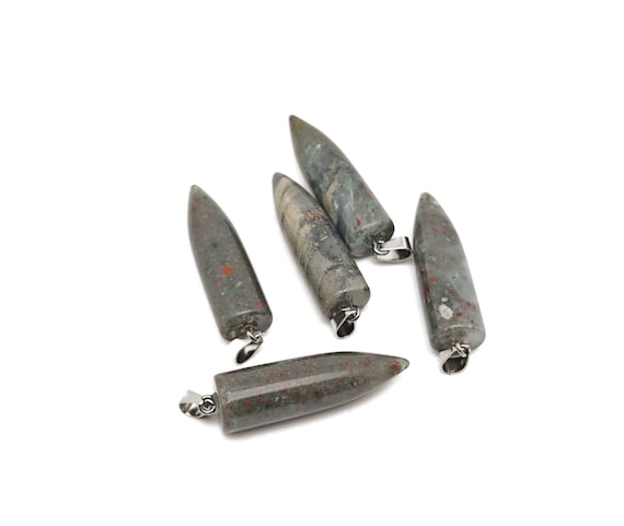 African Blood Bullet Gemstone Pendant - Crystal Point Bullet Necklace - Polished Bullet Carved - Crystal Healing - Mineral Gemstone - NC1579
