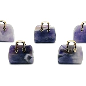 Amethyst Crystal Purse Carving - Crystal Handbag Pendant - Gemstone Purse - PU1002