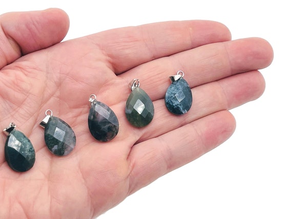 Moss Agate Crystal Pendant - Moss Agate Crystal Earring – Bracelet Crystal Accessory - Jewelry Making Supplies - 2cm - NC1117