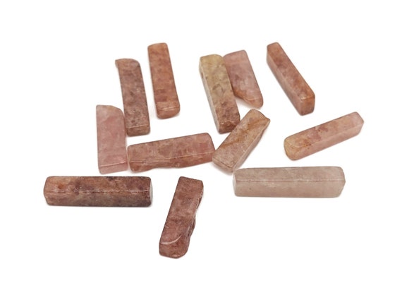 Strawberry Quartz Drilled Tumbled Stones - Rectangle Hole Tumbled Stone - Making Jewelry Cytsals - Bulk Stones - NC1788